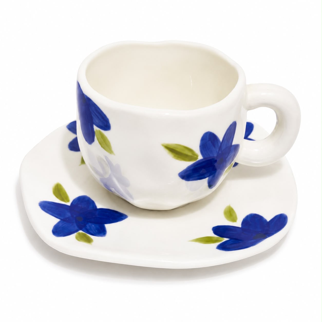 Blue Floral Ceramic Cup & Saucer Set