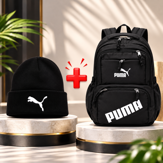 PUMA Backpack + Beanie Set – Black