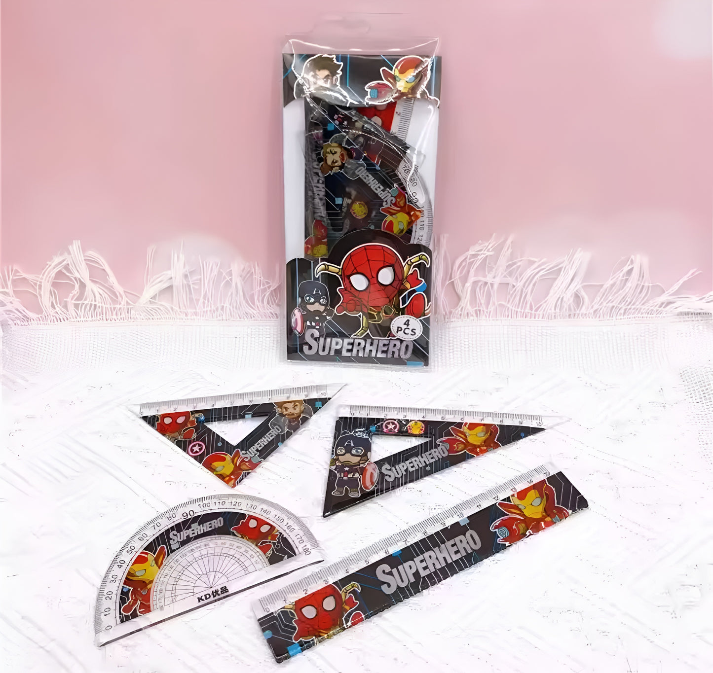 4-Piece Cartoon Geometry Ruler Set for Kids