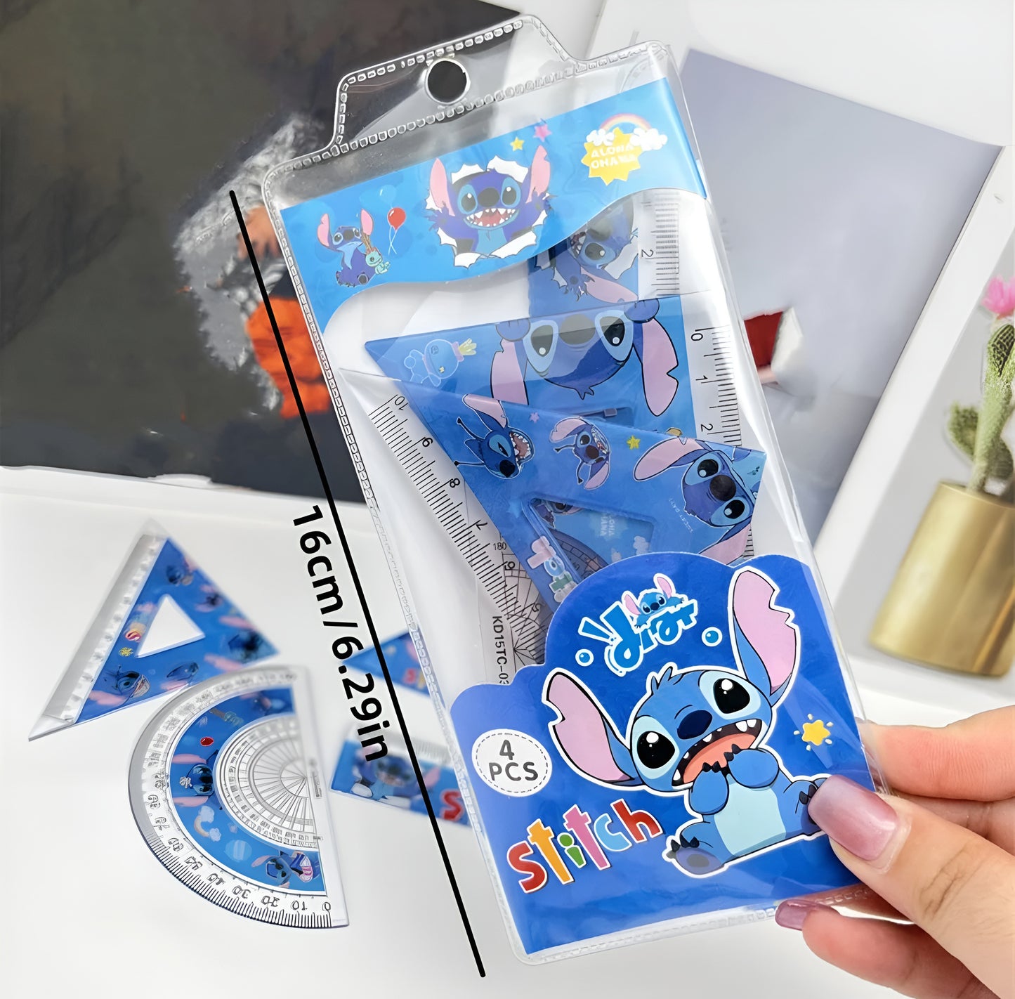 4-Piece Cartoon Geometry Ruler Set for Kids