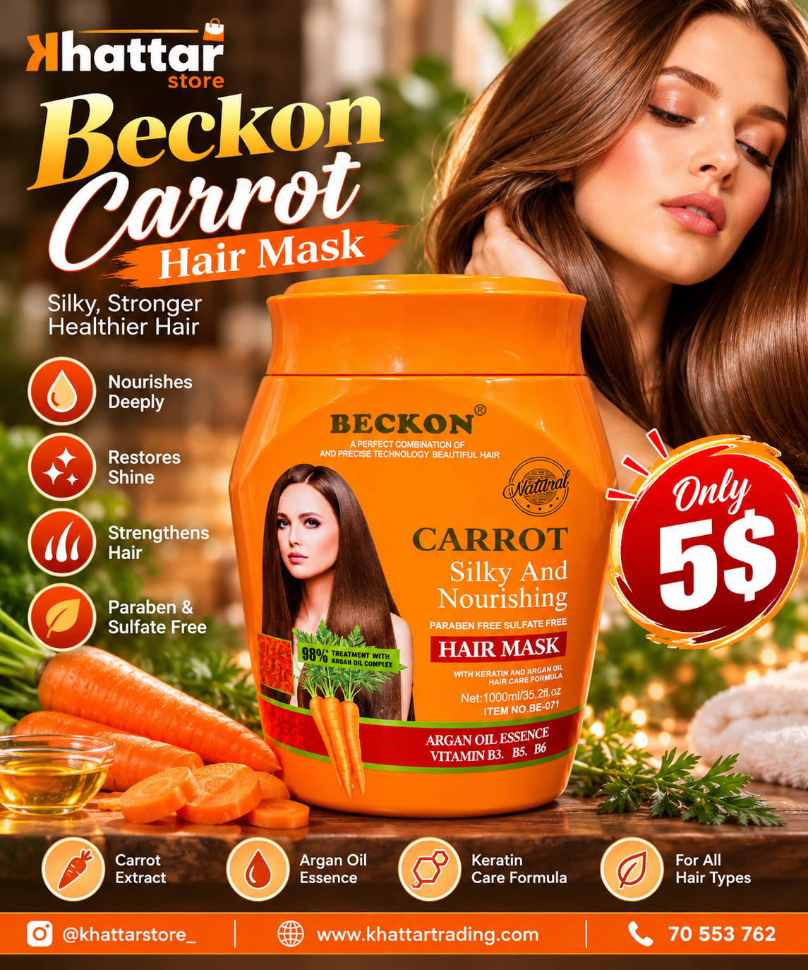 BECKON Carrot Silky & Nourishing Hair Mask – 1000ml