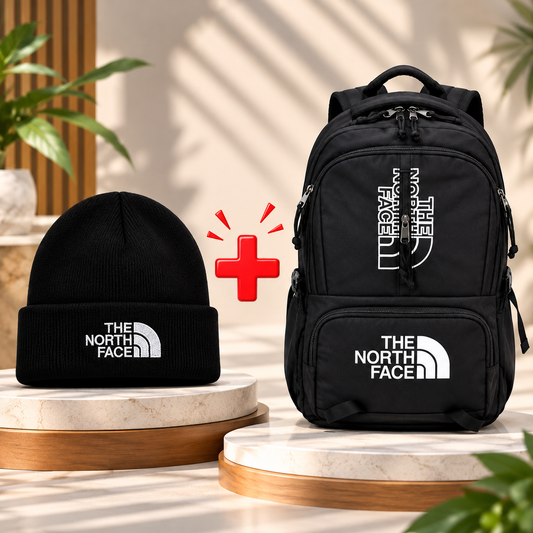 The North Face Backpack + Beanie Set – Black