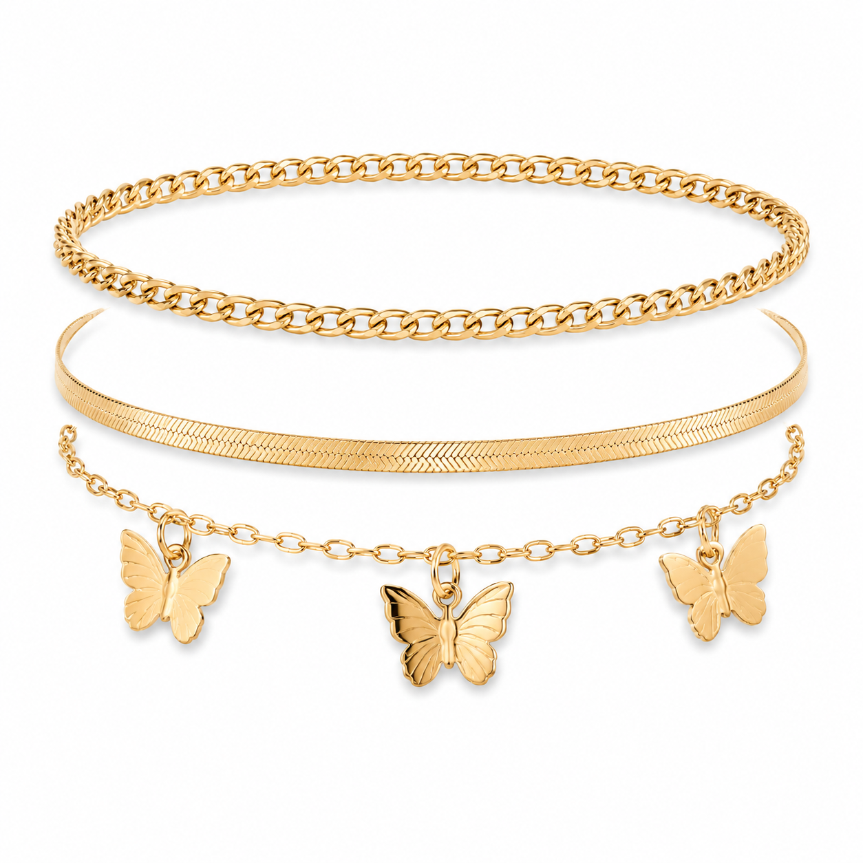 Gold Butterfly Anklet Set