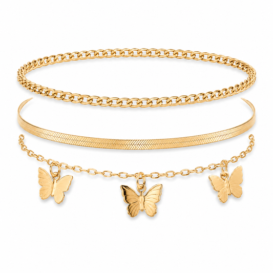 Gold Butterfly Anklet Set