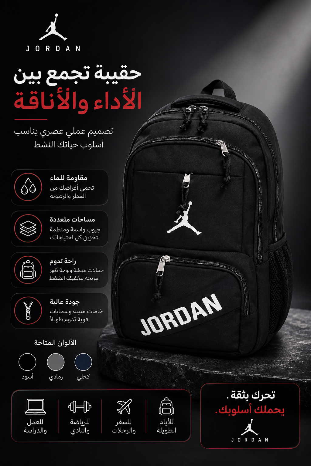 Jordan Multi-Compartment Backpack – Black
