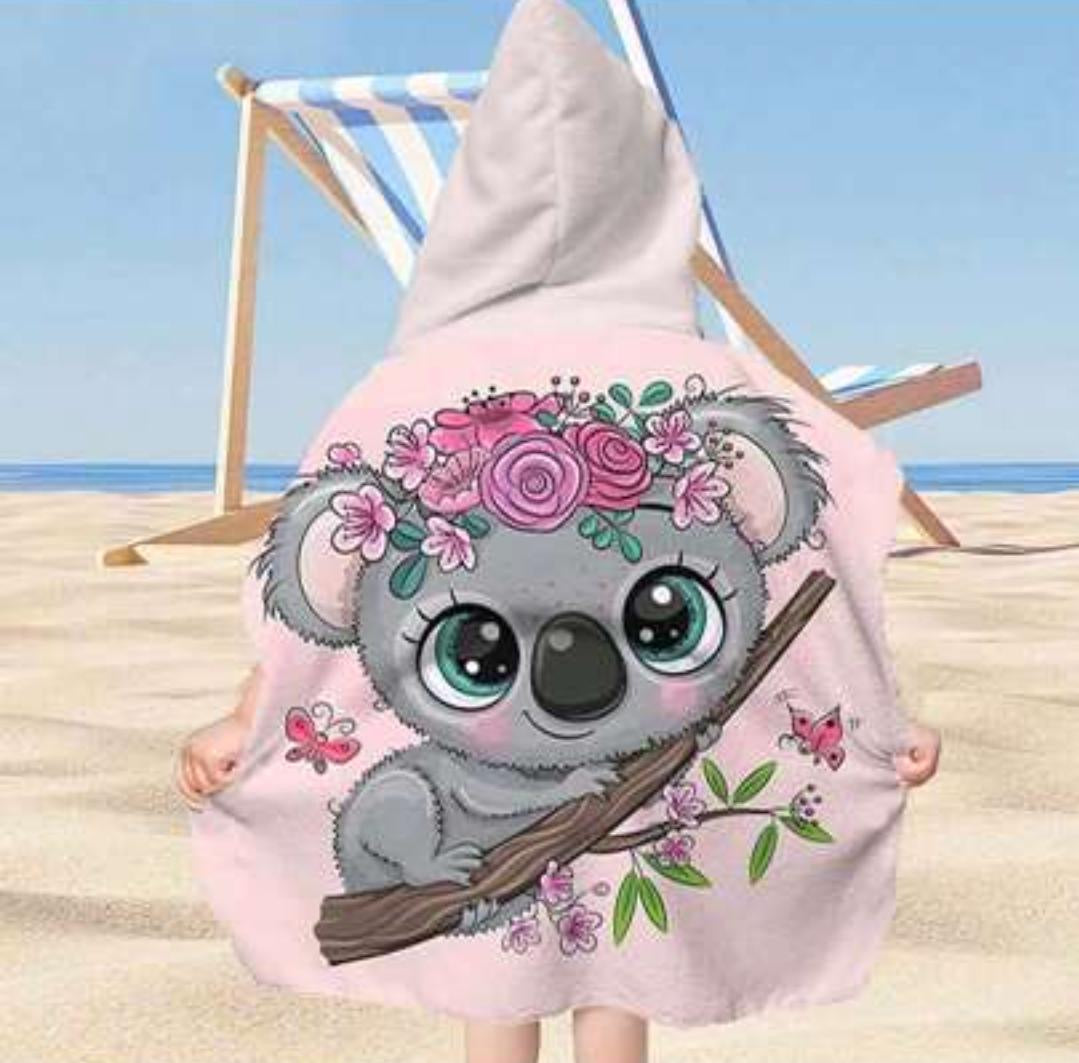 Kids Koala Hooded Beach Poncho Towel – Cute Quick-Dry Swim Cover-Up