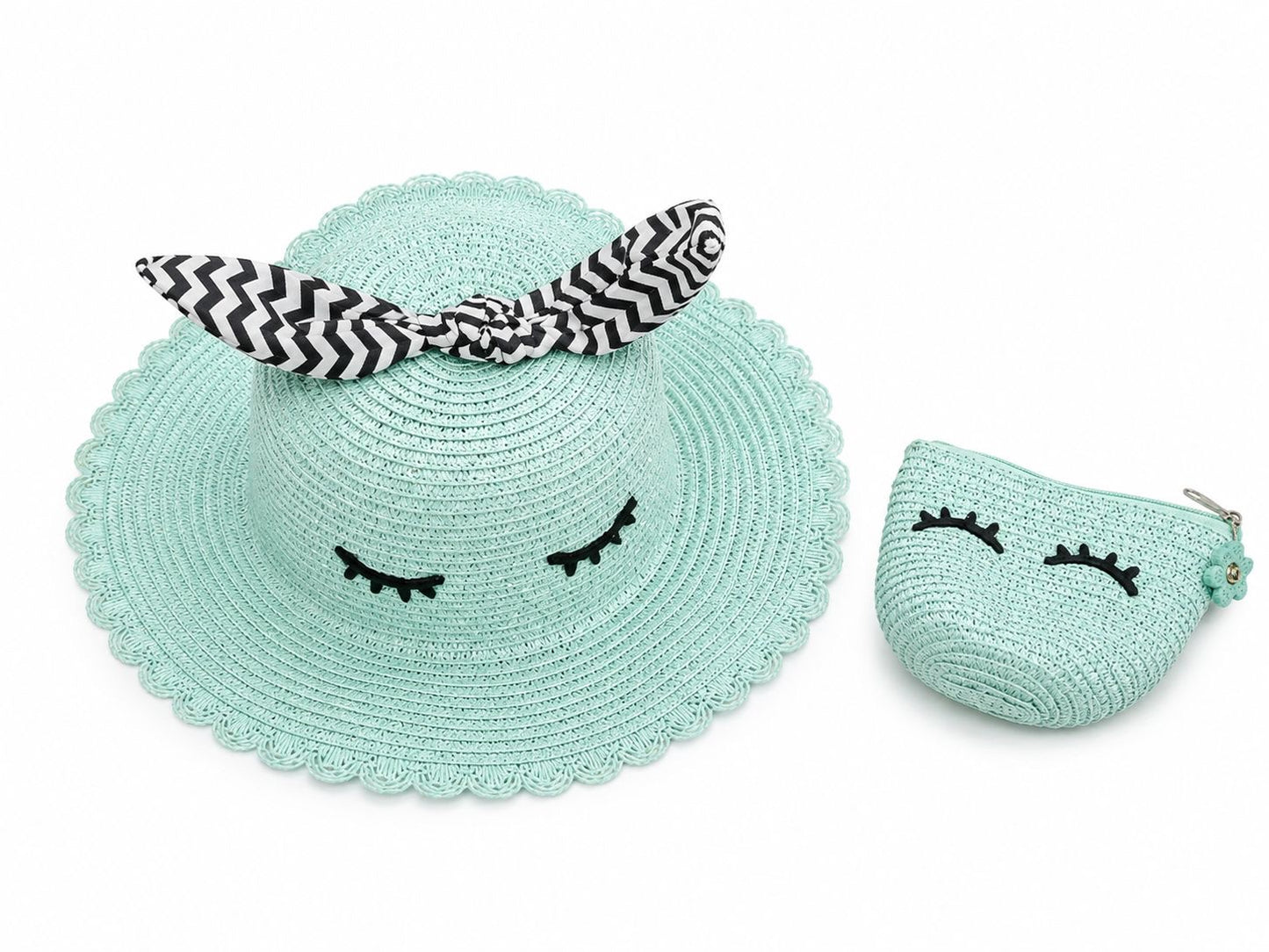 🌞 Cute Straw Sun Hat & Coin Purse Set