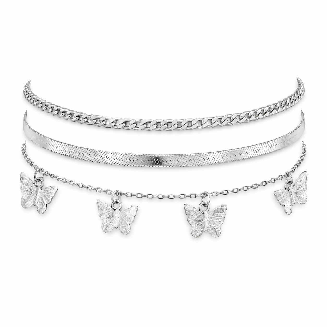 Silver Butterfly Anklet Set