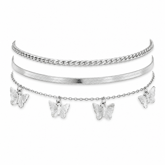Silver Butterfly Anklet Set