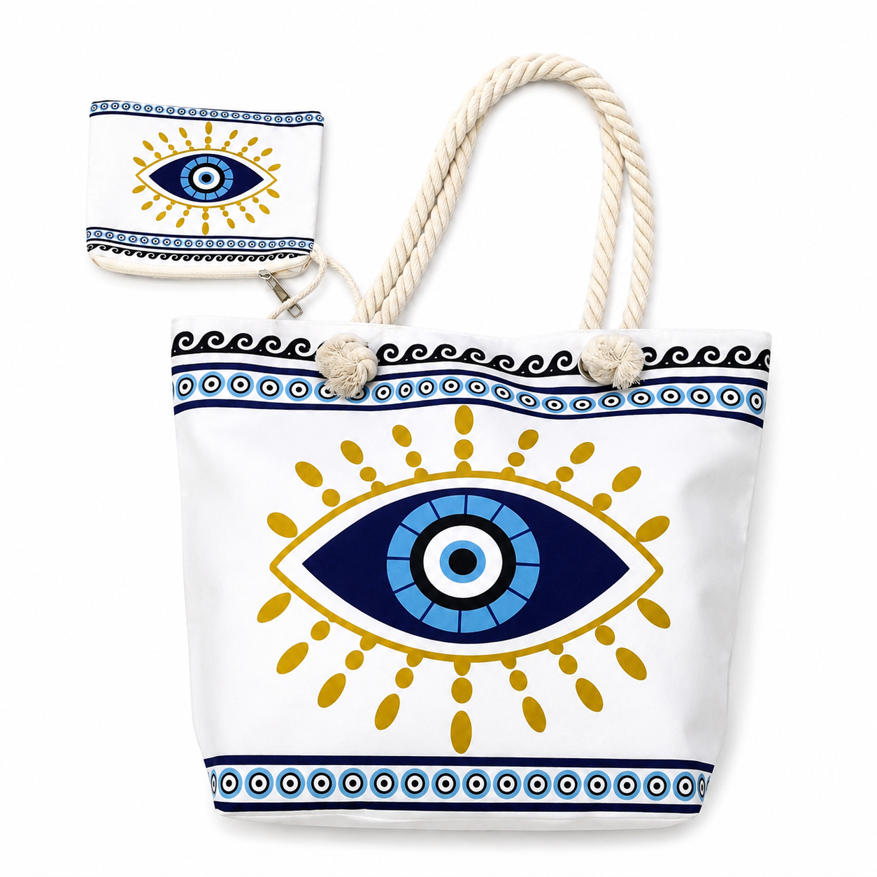 👜 Beach Tote Bag Set with Matching Pouch