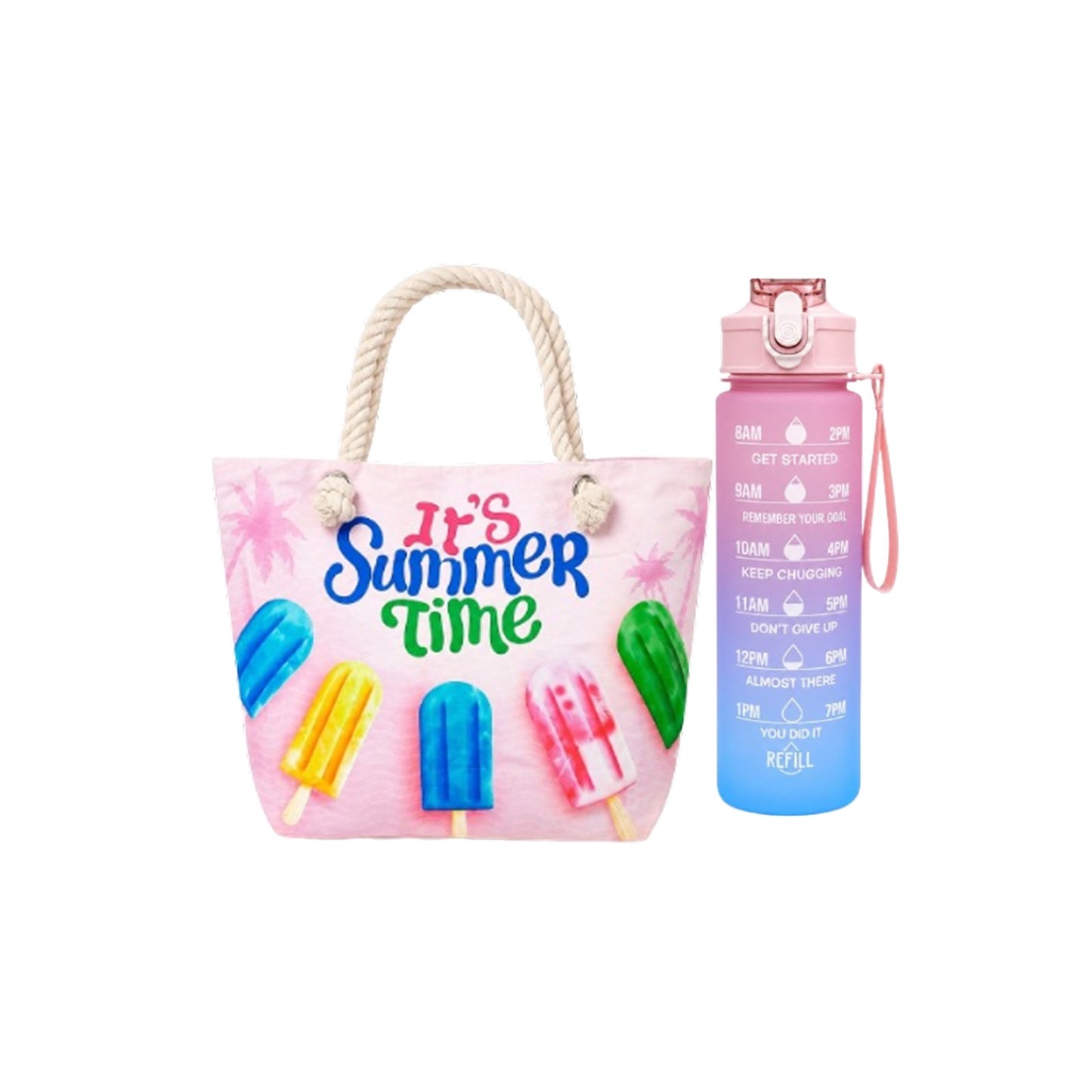 Summer Beach Tote Bag & Water Bottle Set