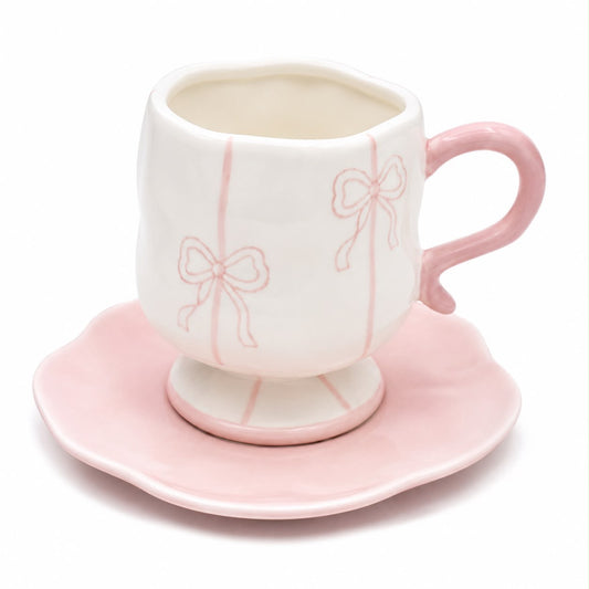 Pink Bow Ceramic Cup & Saucer Set