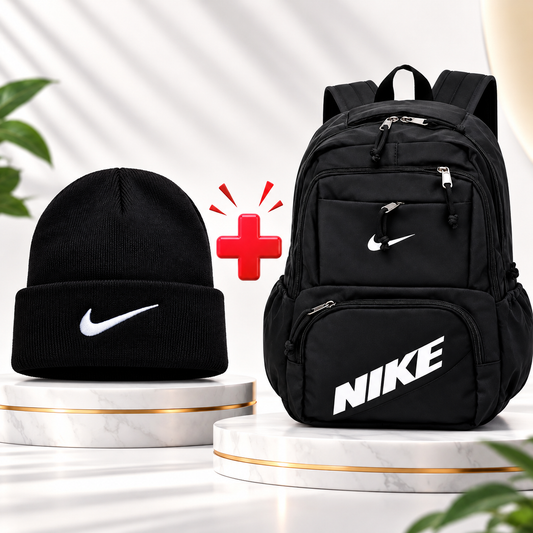 NIKE Backpack + Beanie Set – Black