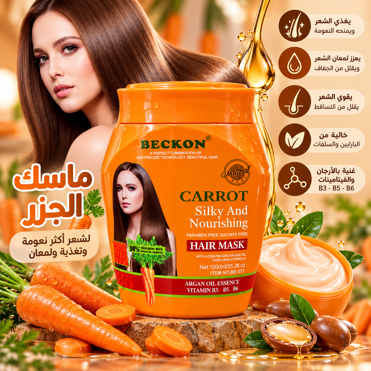 BECKON Carrot Silky & Nourishing Hair Mask – 1000ml