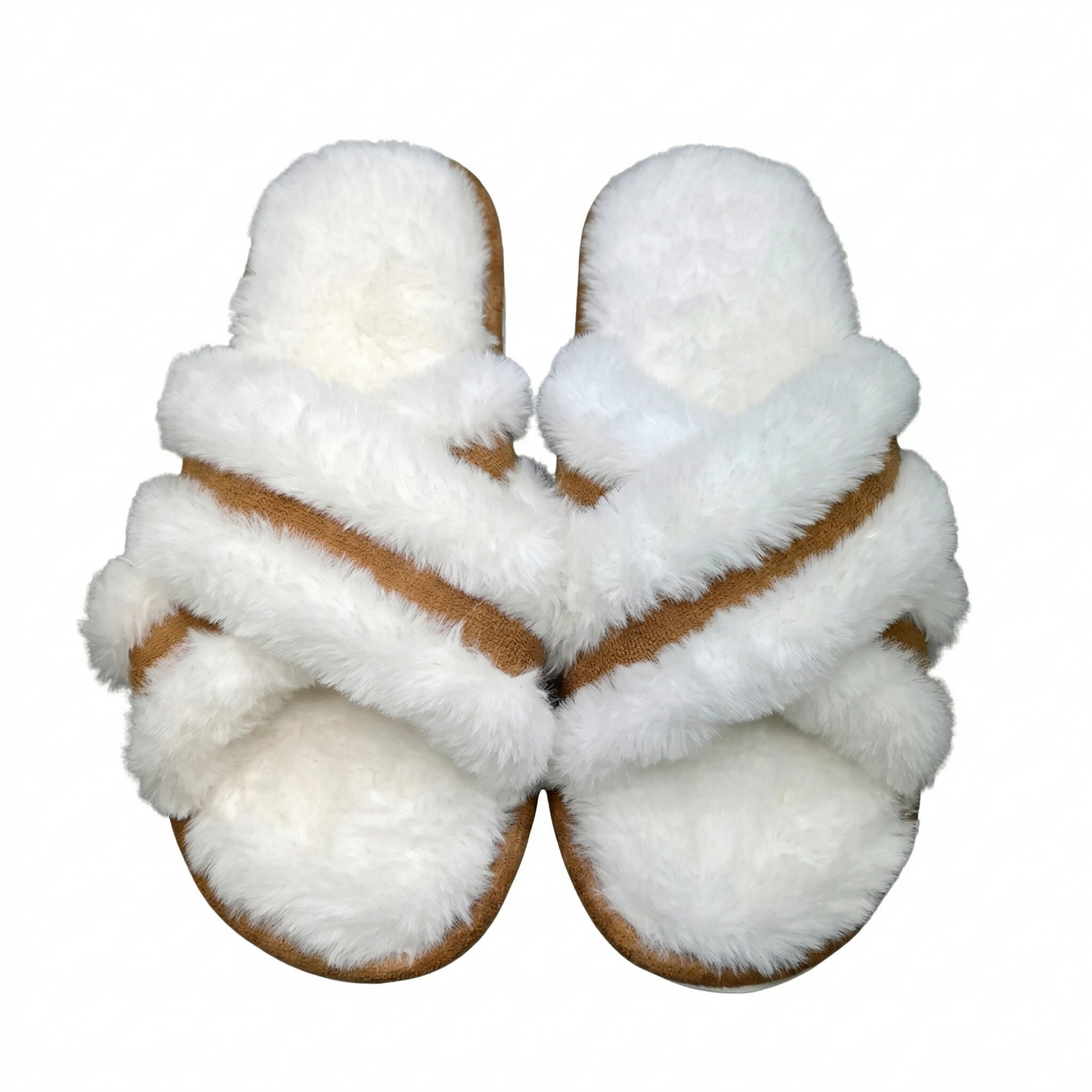 Plush Criss-Cross Faux Fur Slippers