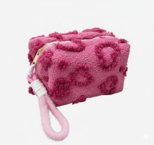 Chic Fuzzy Leopard Cosmetic Bag