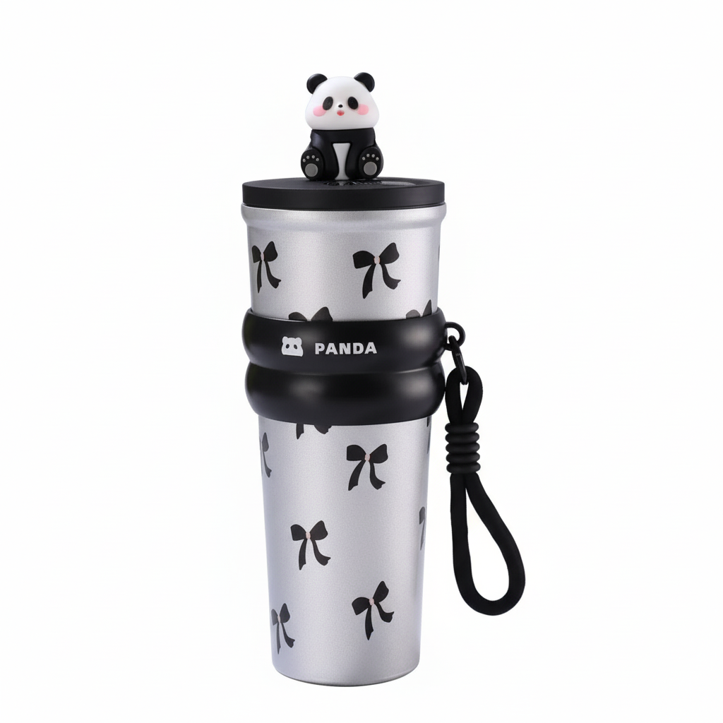 Panda Cherry Pattern Stainless Steel Tumbler