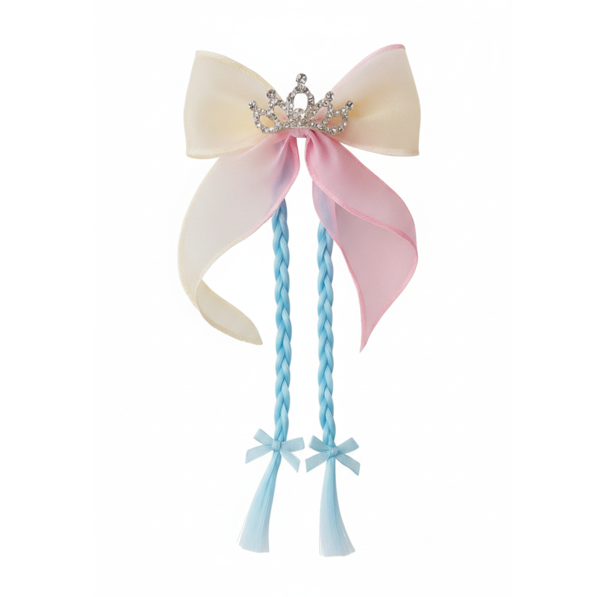 Princess Crown Gradient Bow Hair Clip with Braided Extensions