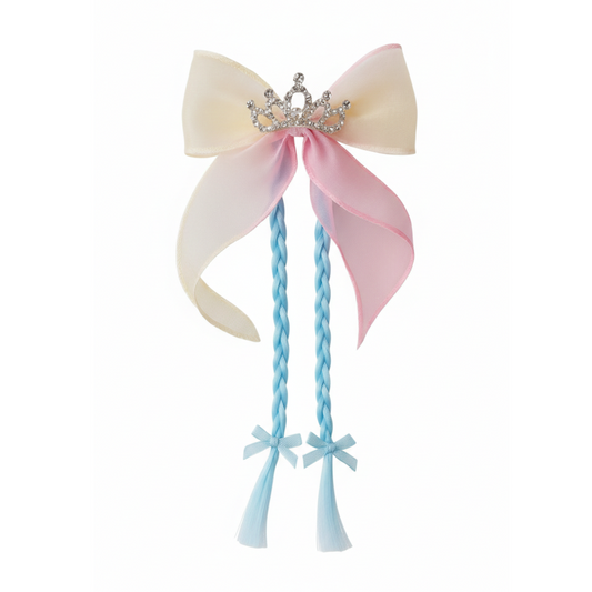 Princess Crown Gradient Bow Hair Clip with Braided Extensions