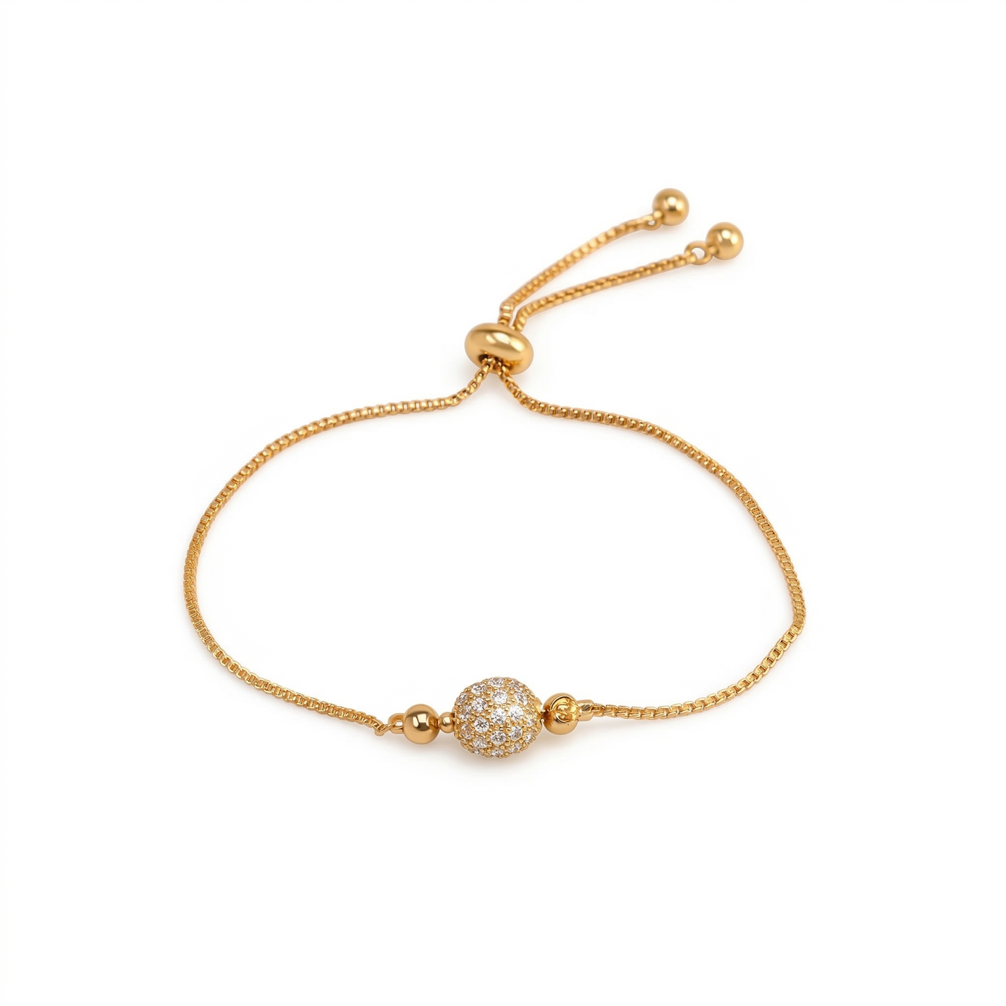 Elegant Crystal Pave Ball Bolo Bracelet