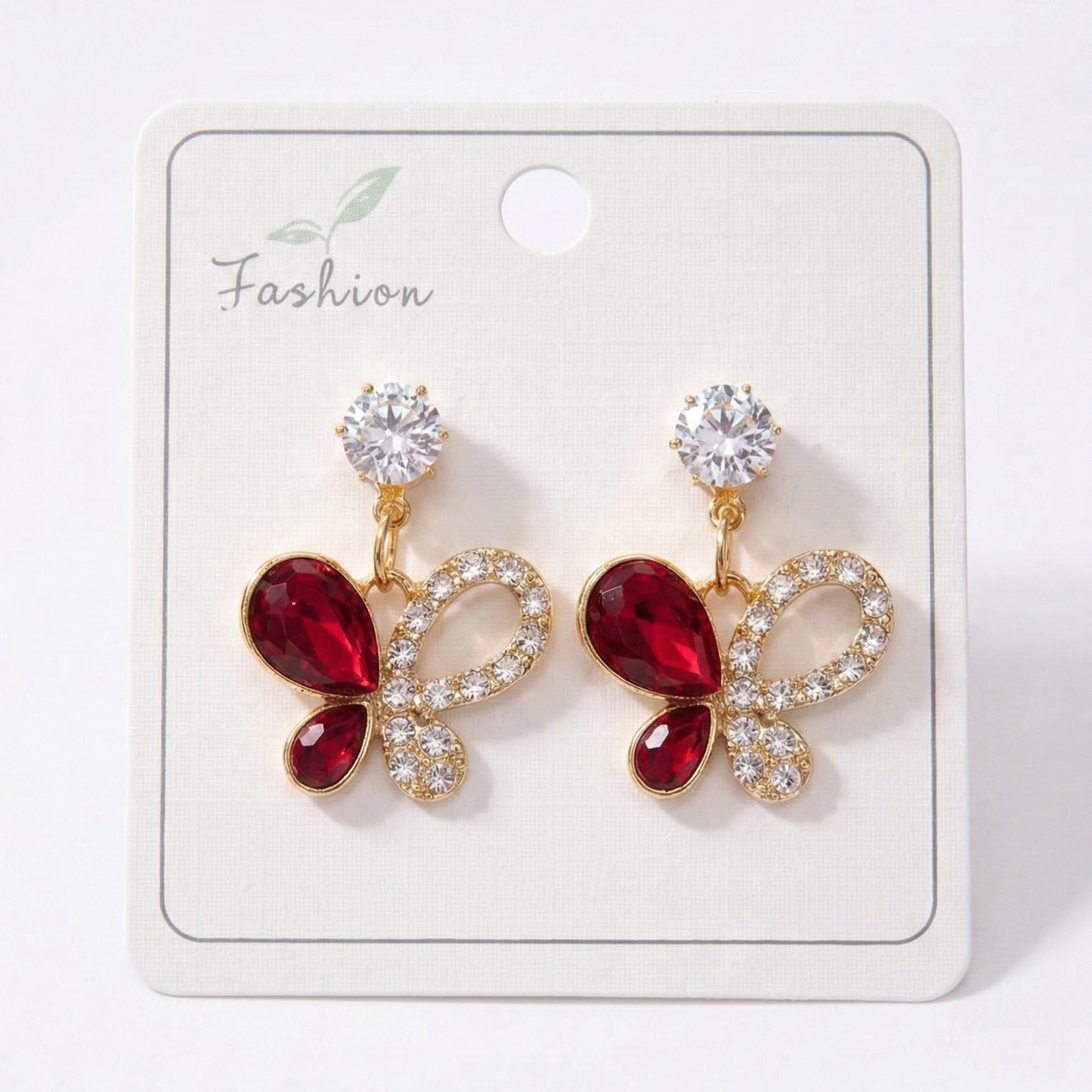 Ruby & Crystal Butterfly Drop Earrings