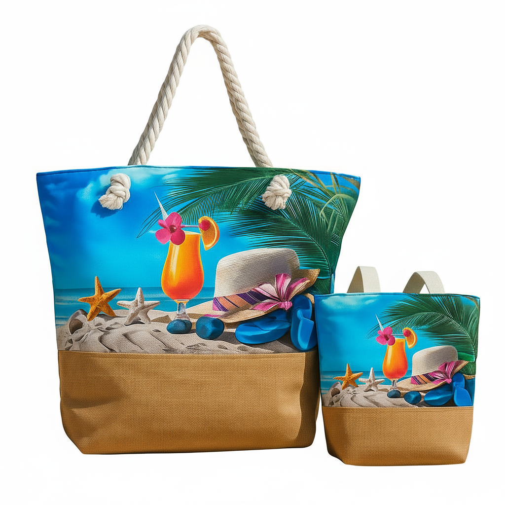 Tropical Escape Beach Tote & Matching Pouch Set