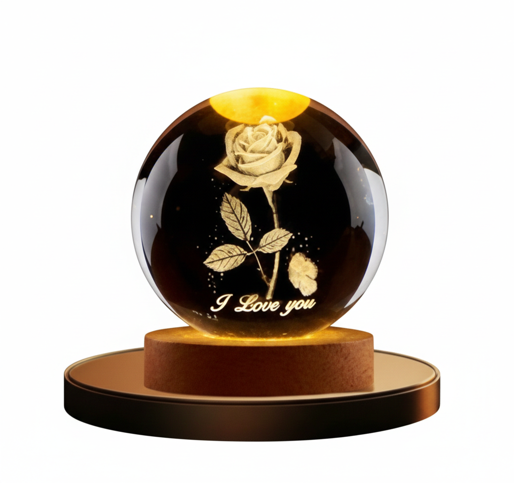 3D Luminous Crystal Ball with Wooden Base