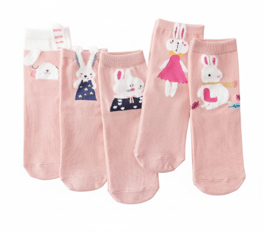 Bunny Pattern Pink Ankle Sock Set
