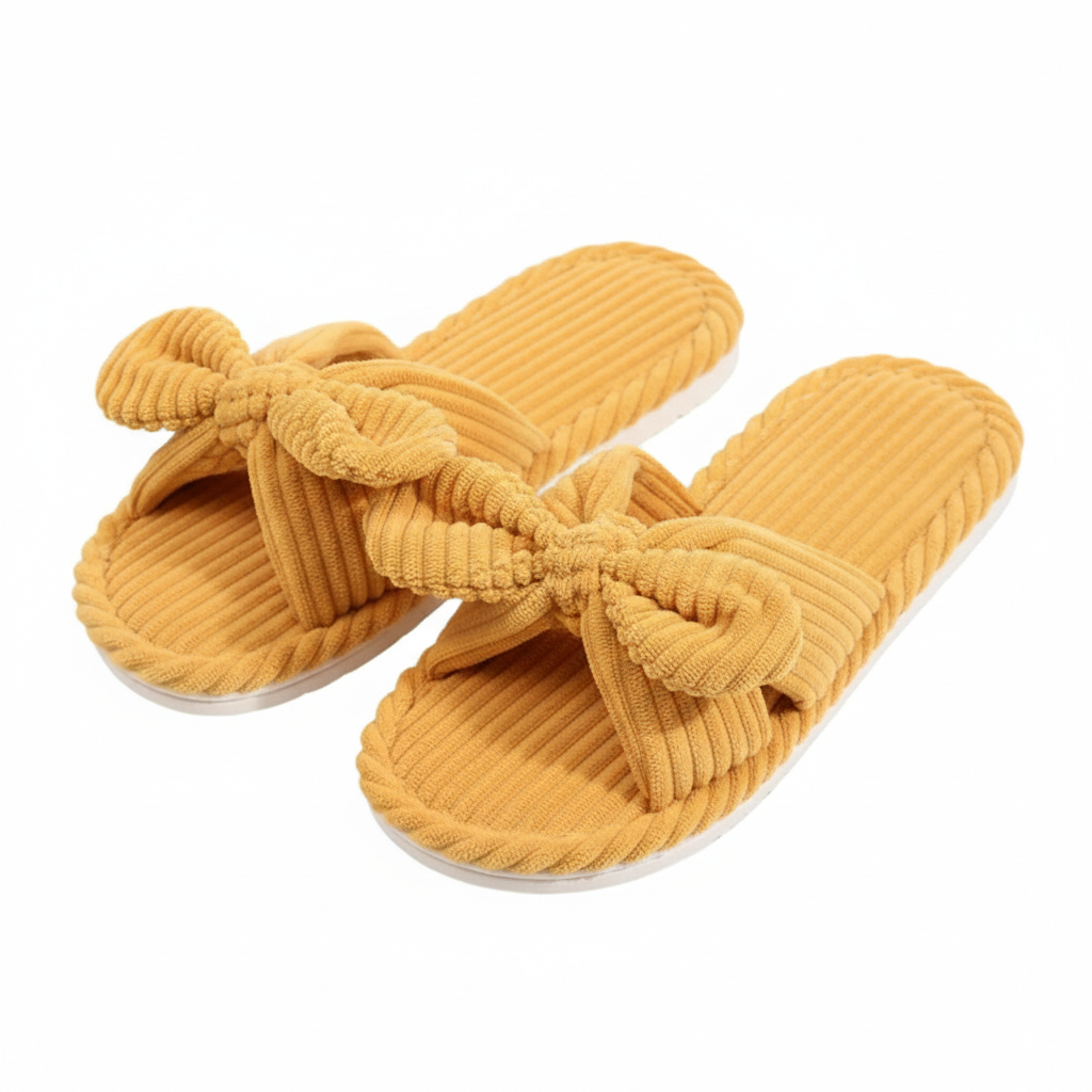 Corduroy Bow-Accent Indoor Slippers
