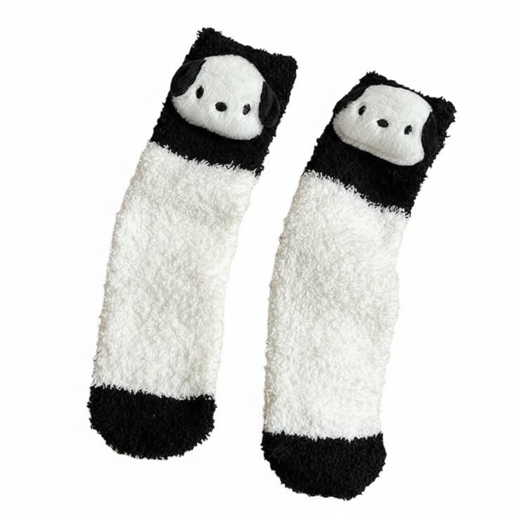 Pochacco and Panda Plush Fuzzy Socks