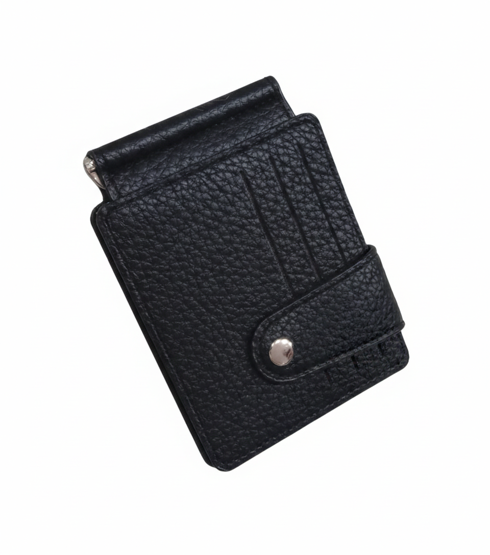 Slim Textured Leather Money Clip Wallet