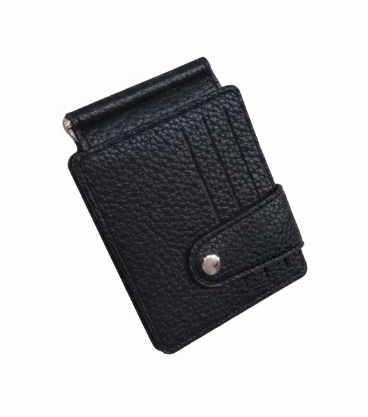 Slim Textured Leather Money Clip Wallet