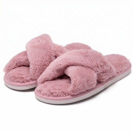 Cozy Cloud Faux Fur Cross-Band Slippers