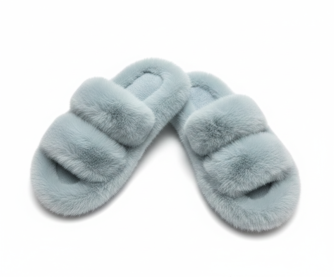 Cloud-Step Faux Fur Double-Strap Slides