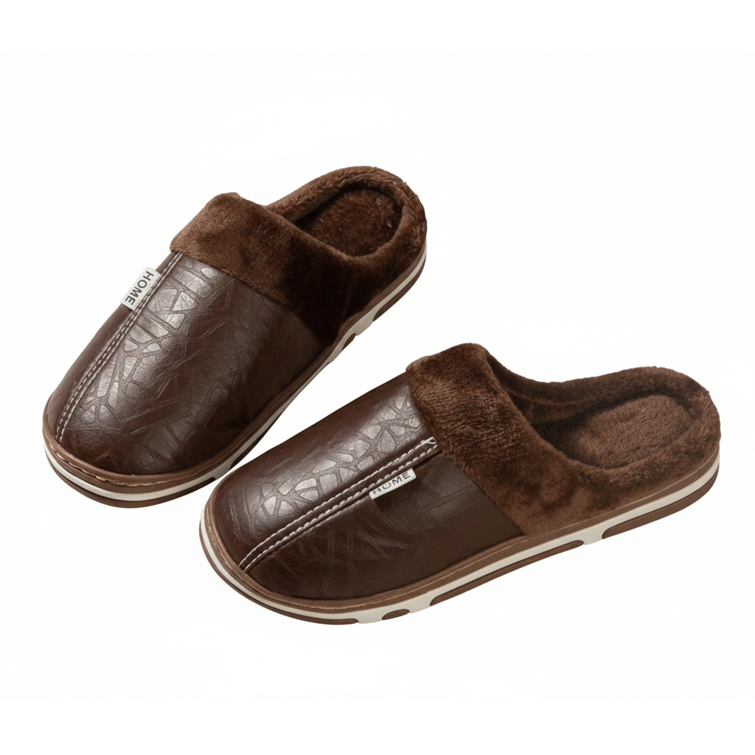 Men’s Premium Faux-Leather Thermal Slippers