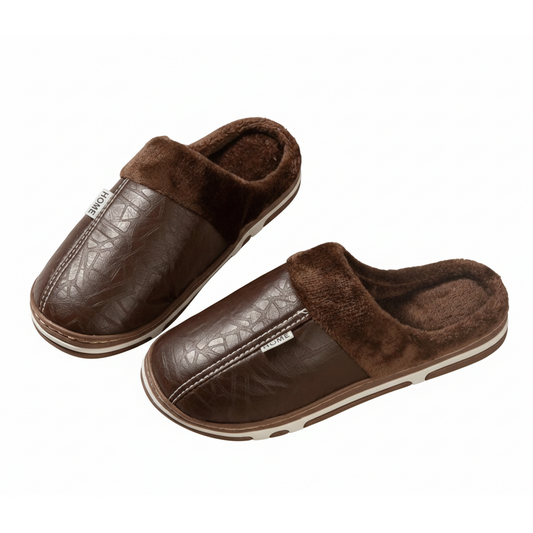 Men’s Premium Faux-Leather Thermal Slippers