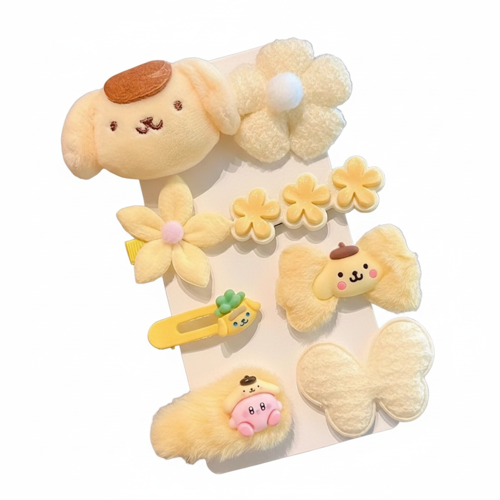 Kawaii Pink Plush & Resin Hair Accessory Set