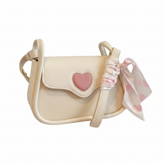 Heart Accent Crossbody Bag with Ribbon Charm