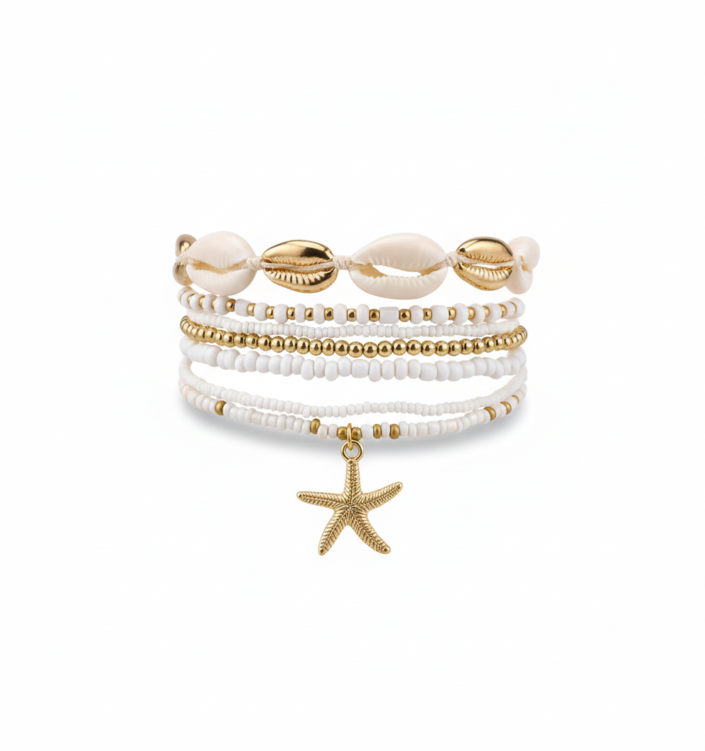 Starfish & Cowrie Shell Multi-Layer Bracelet