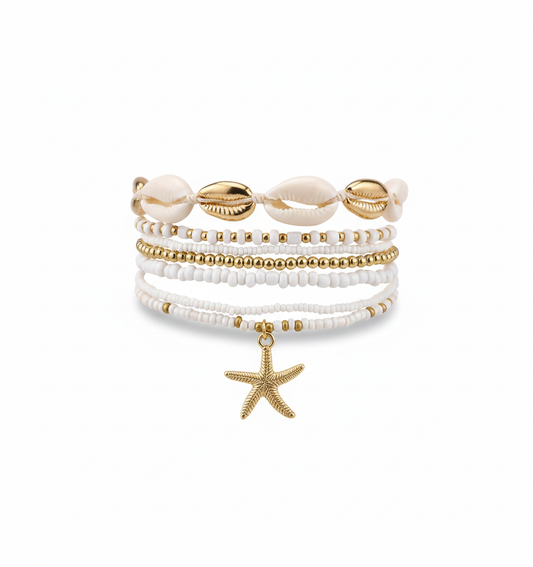 Starfish & Cowrie Shell Multi-Layer Bracelet