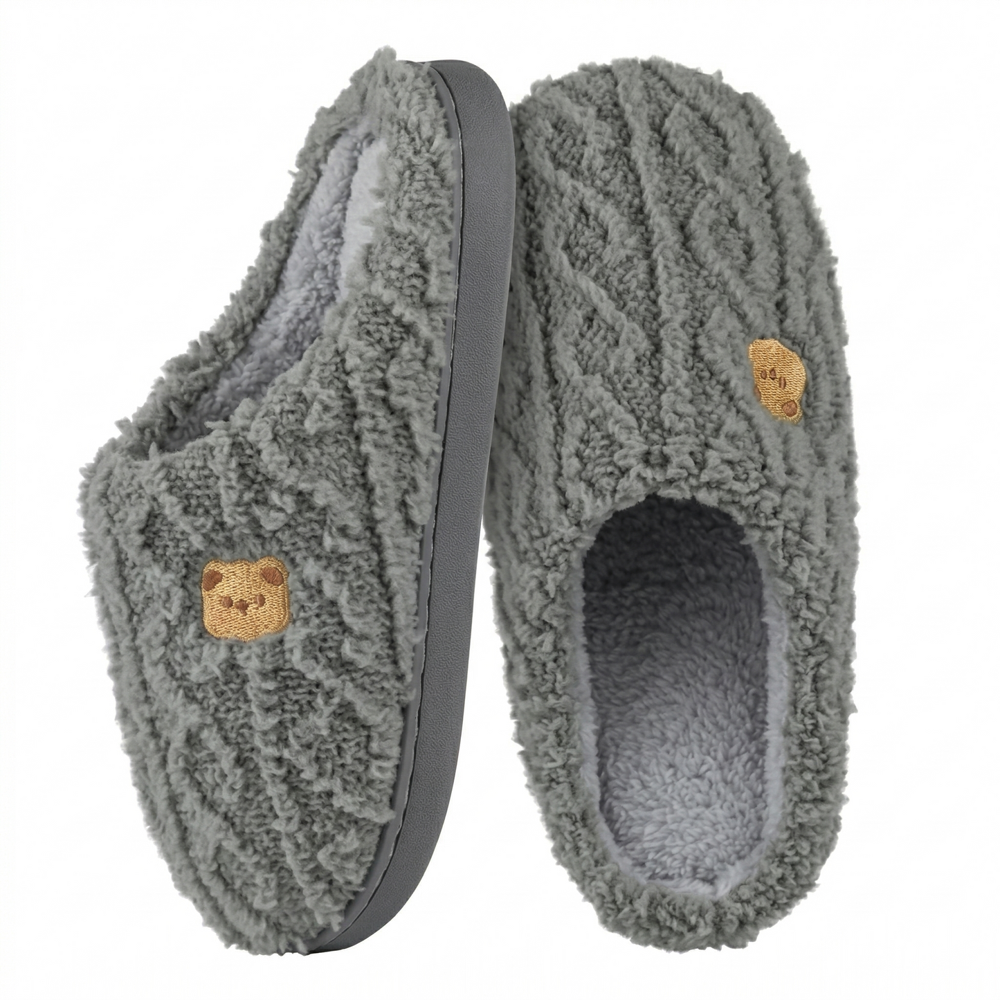 Cozy Bear Cable-Knit Slippers