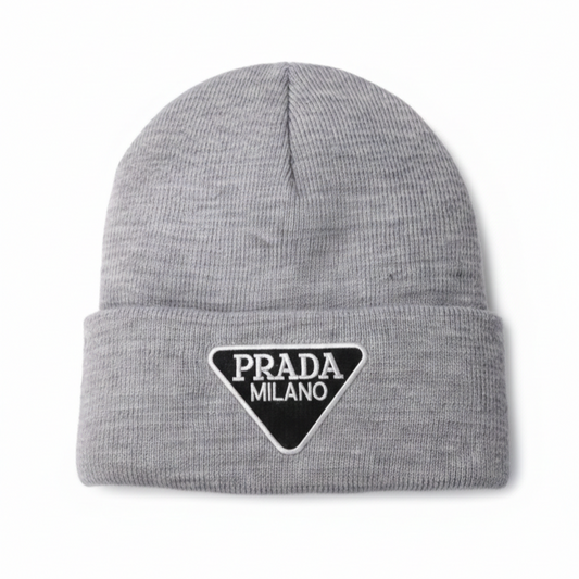 Prada Milano Logo Knit Beanie – Heather Grey