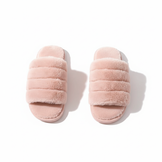 Plush Pink Faux Fur Slippers