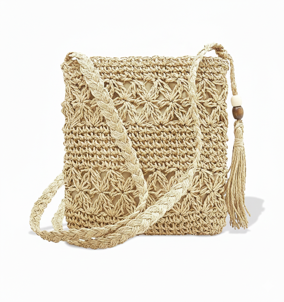 Bohemian Floral Crochet Crossbody Bag