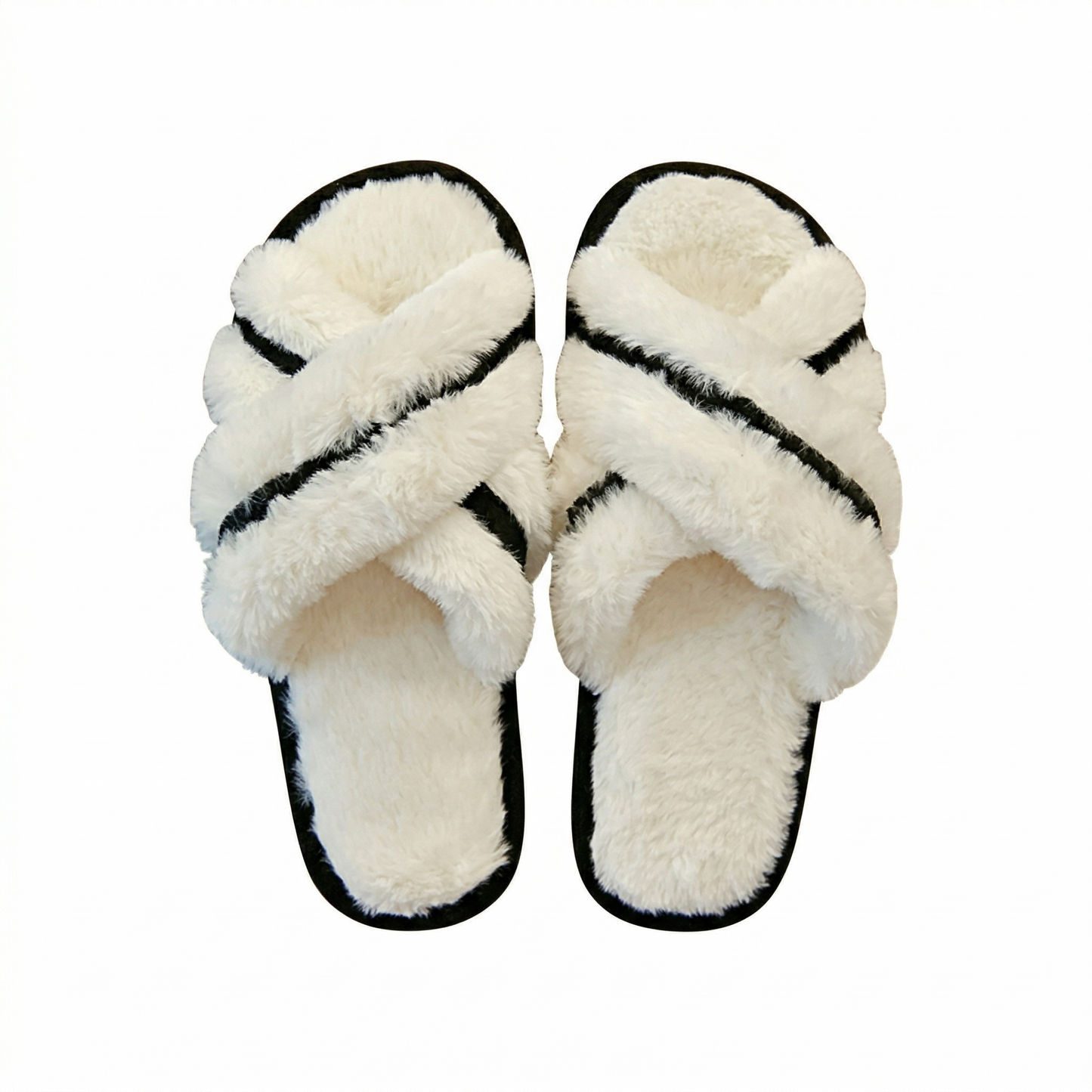 Plush Criss-Cross Faux Fur Slippers