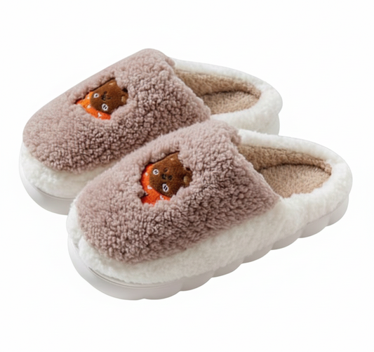 Cozy Bear-Embroidered Indoor Slippers