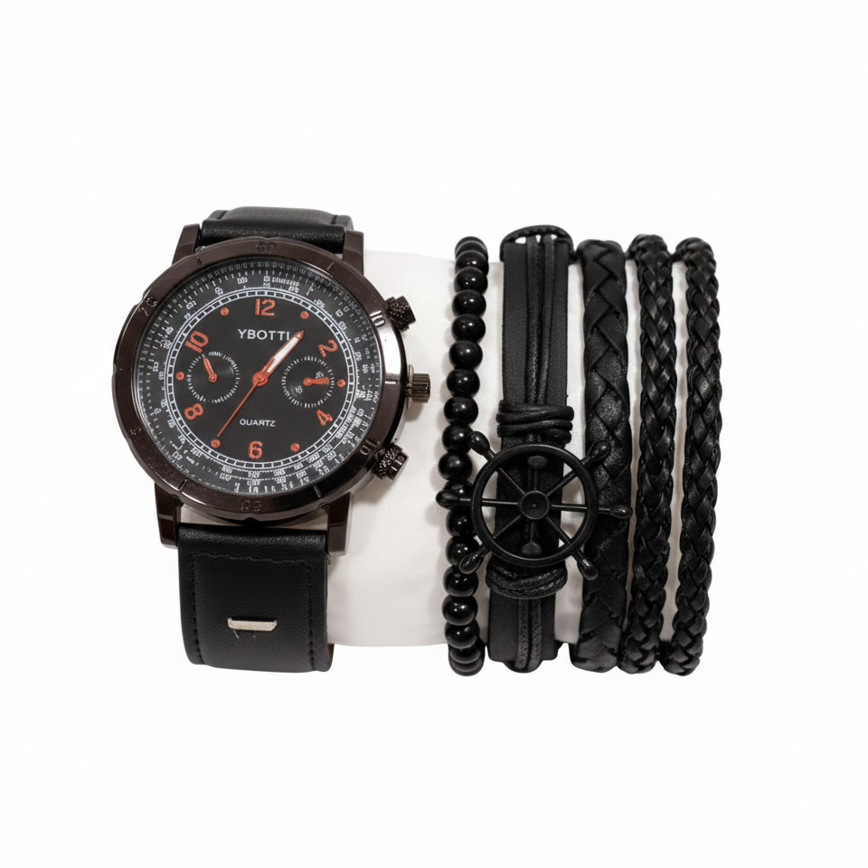 YBOTTI Men’s Midnight Watch & Accessory Set