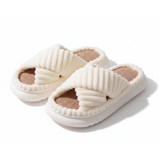 Cloud-Soft Ribbed Plush Slides