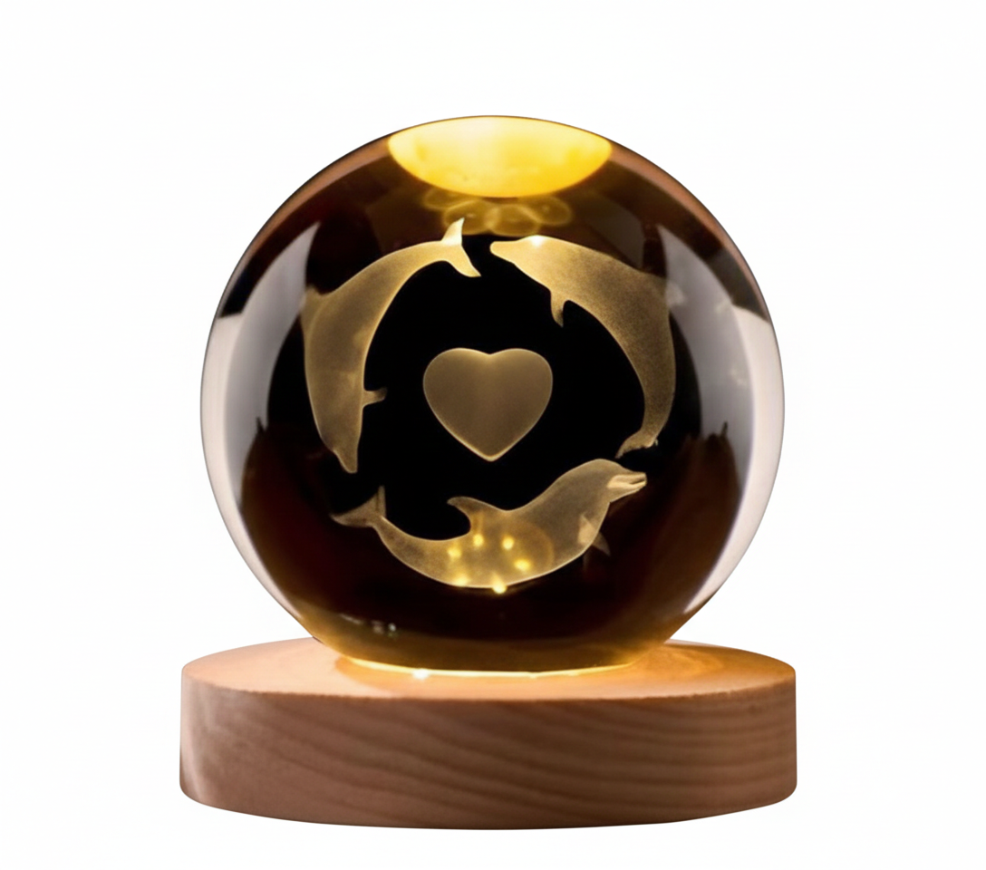 3D Luminous Crystal Ball with Wooden Base