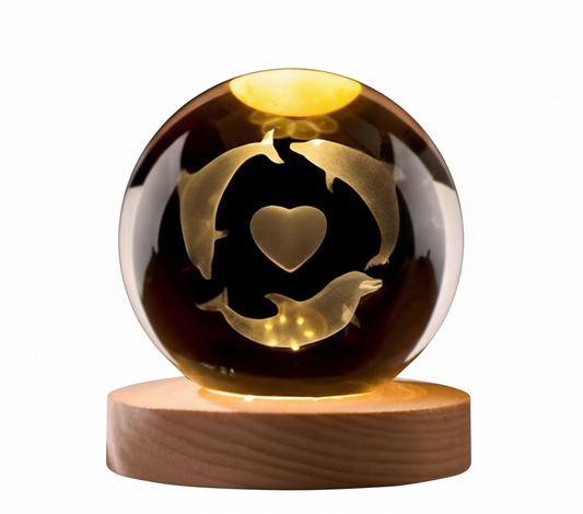3D Luminous Crystal Ball with Wooden Base